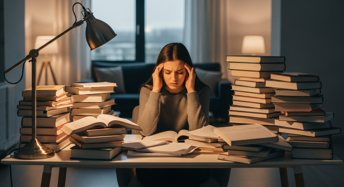 estudiante abrumada horizontal estudiante opositora