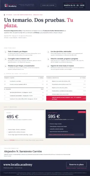 Curso Auxiliar Administrativo/a · Ayuntamiento de Badajoz 2026 · folleto del curso