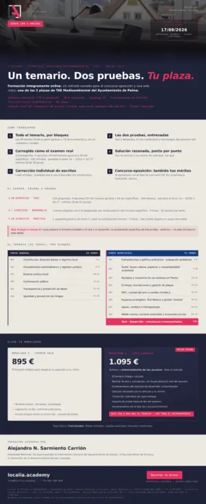 Cartel del curso intensivo de TAE Medioambiental del Ayuntamiento de Palma 2026 de Localia Academy