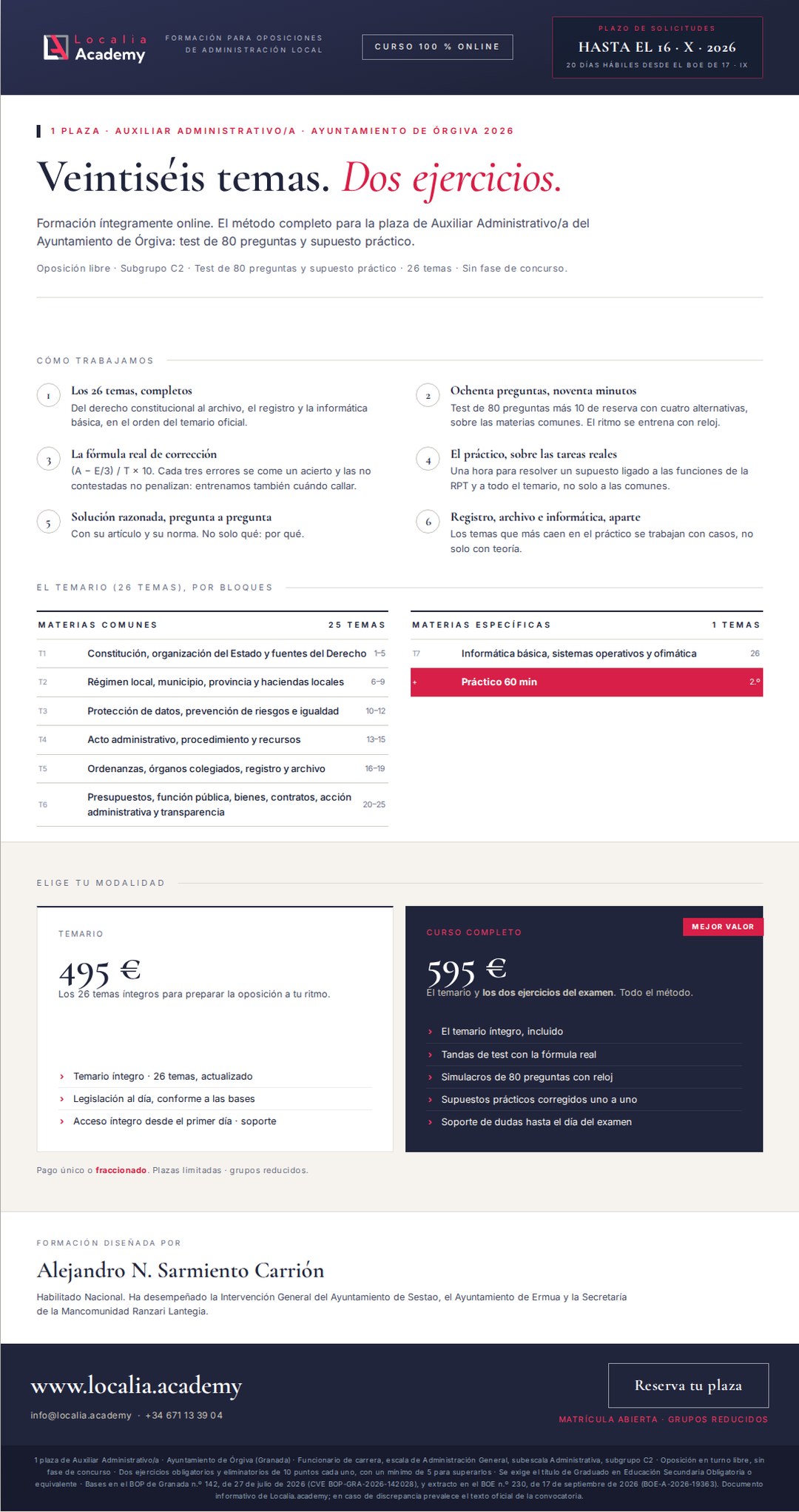 1 plazas de Auxiliar Administrativo/a · Ayuntamiento de Órgiva 2026