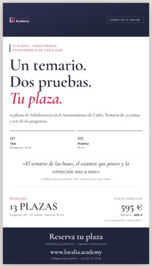 13 plazas de Subalterno/a · Ayuntamiento de Cádiz 2026