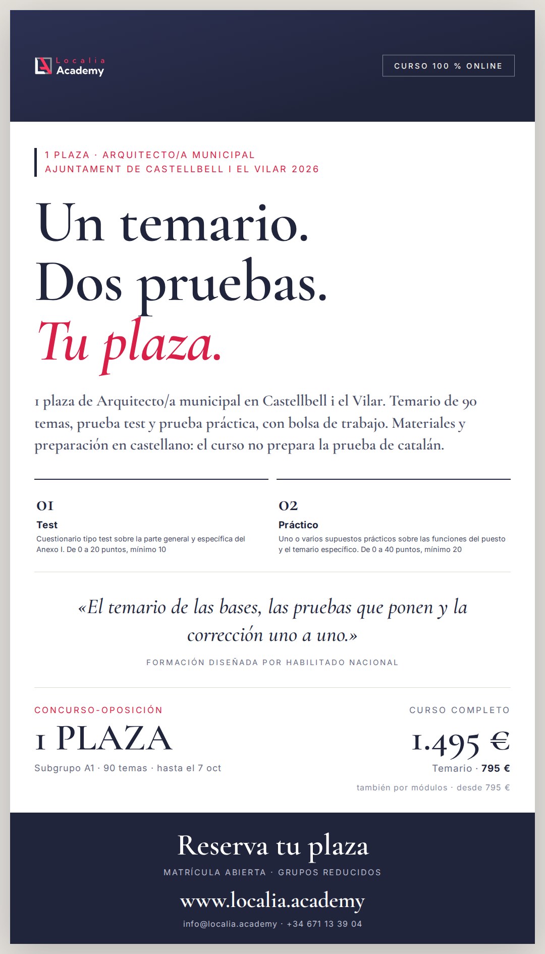 1 plazas de Arquitecto/a municipal · Ajuntament de Castellbell i el Vilar 2026