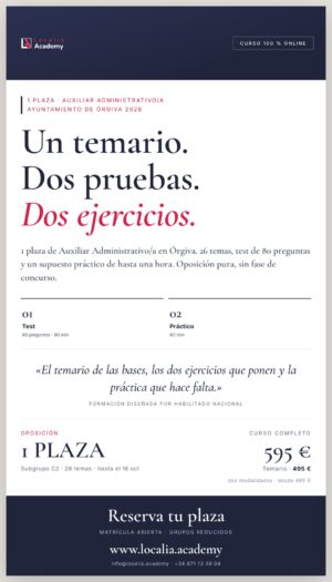 1 plazas de Auxiliar Administrativo/a · Ayuntamiento de Órgiva 2026