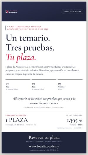 1 plazas de Arquitecto/a Técnico/a · Ajuntament de Sant Pere de Ribes 2026