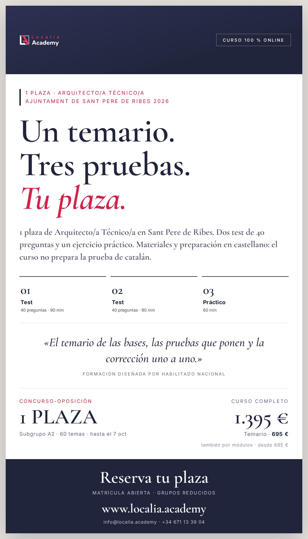 1 plazas de Arquitecto/a Técnico/a · Ajuntament de Sant Pere de Ribes 2026