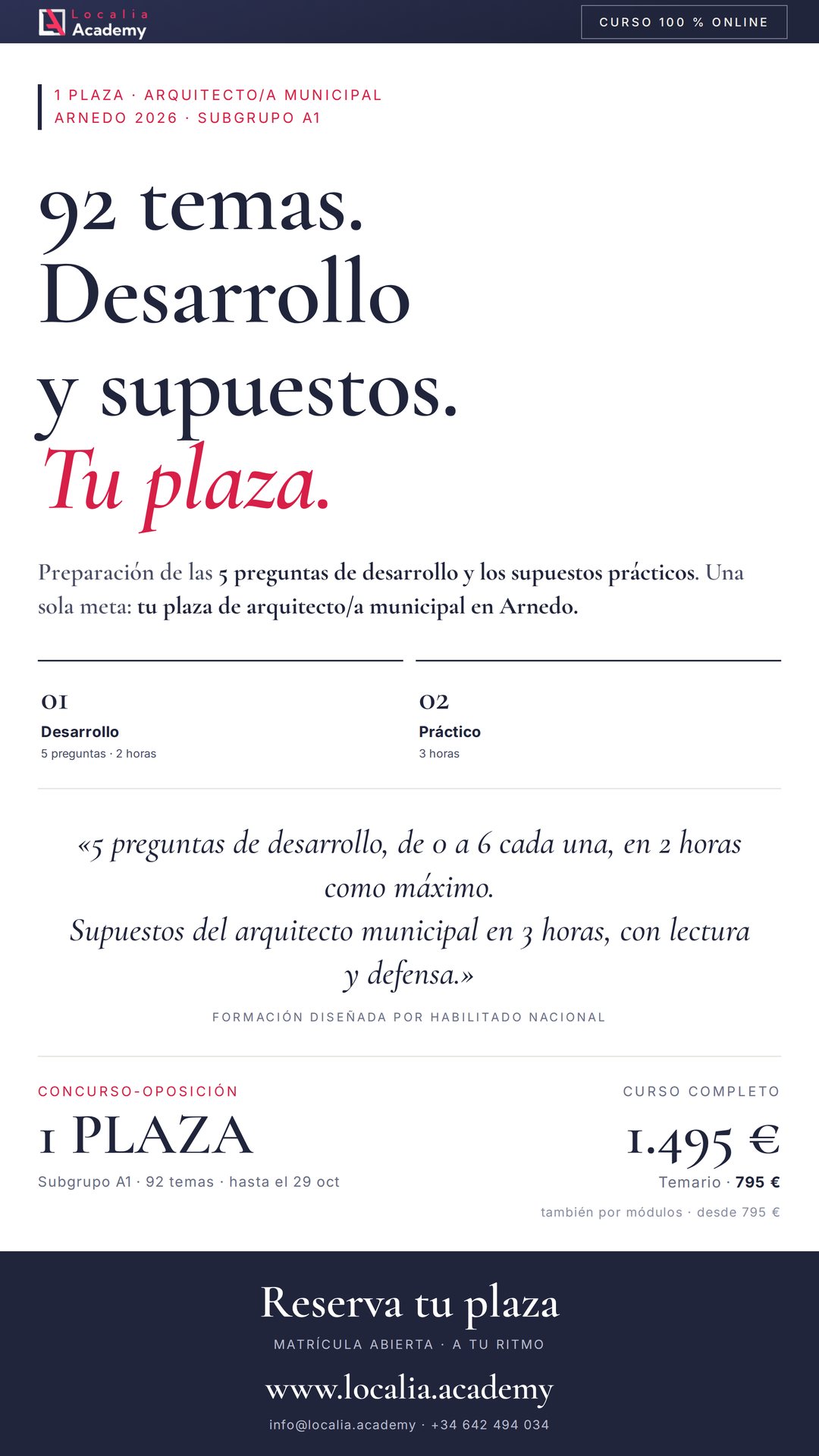Curso online oposiciones Arquitecto/a Municipal Ayuntamiento de Arnedo 2026