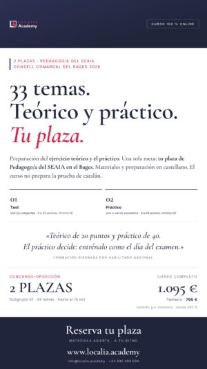 Curso online oposiciones Pedagogo/a del SEAIA Consell Comarcal del Bages 2026