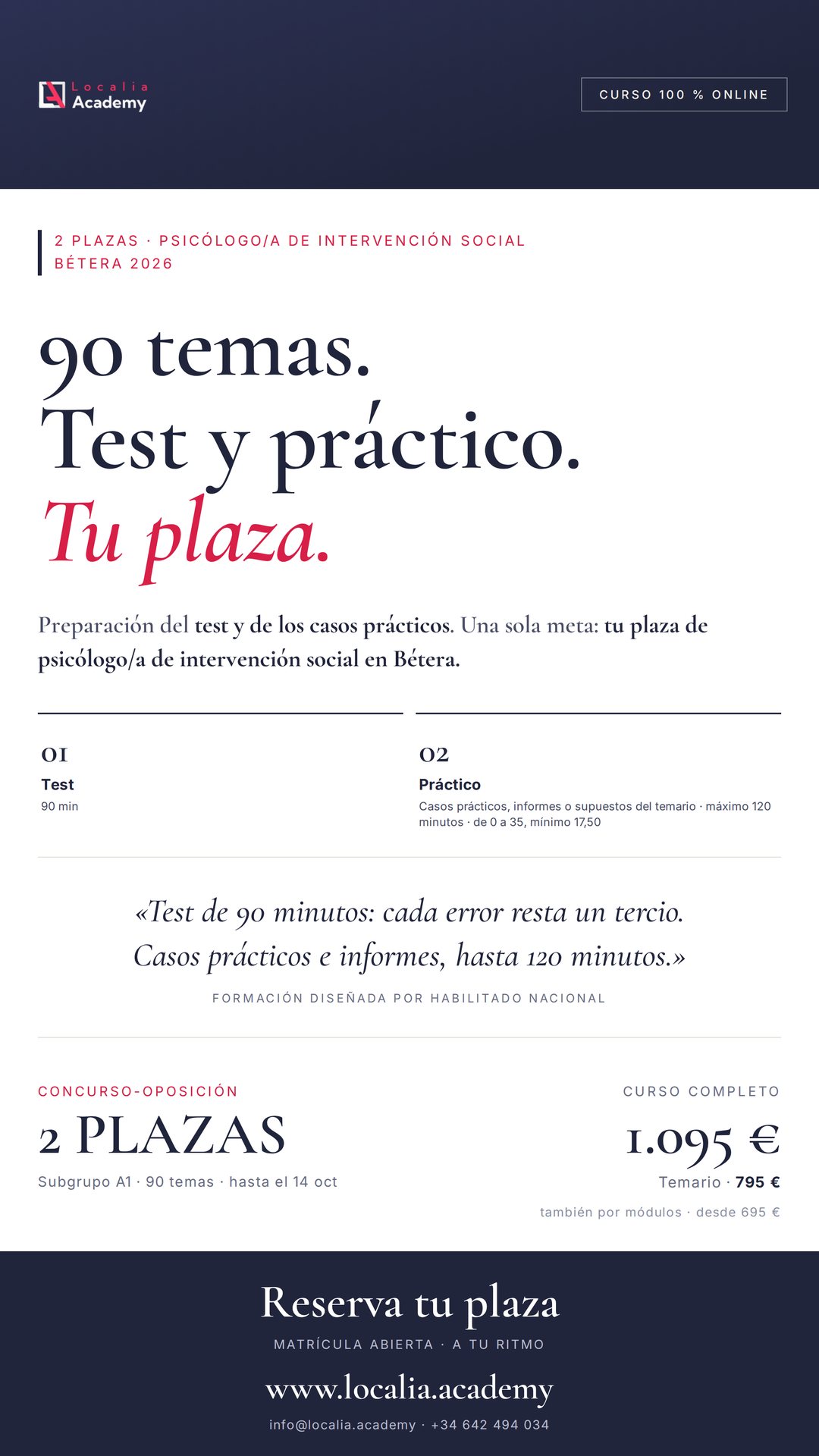 Curso online oposiciones Psicólogo/a de Intervención Social Ayuntamiento de Bétera 2026