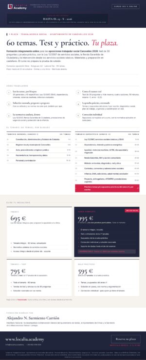 Curso online oposiciones Trabajador/a Social Ayuntamiento de Canovelles 2026