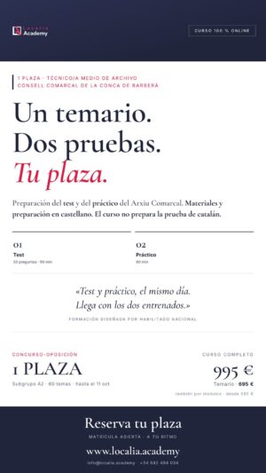 Curso online oposiciones técnico archivo Conca de Barberà 2026