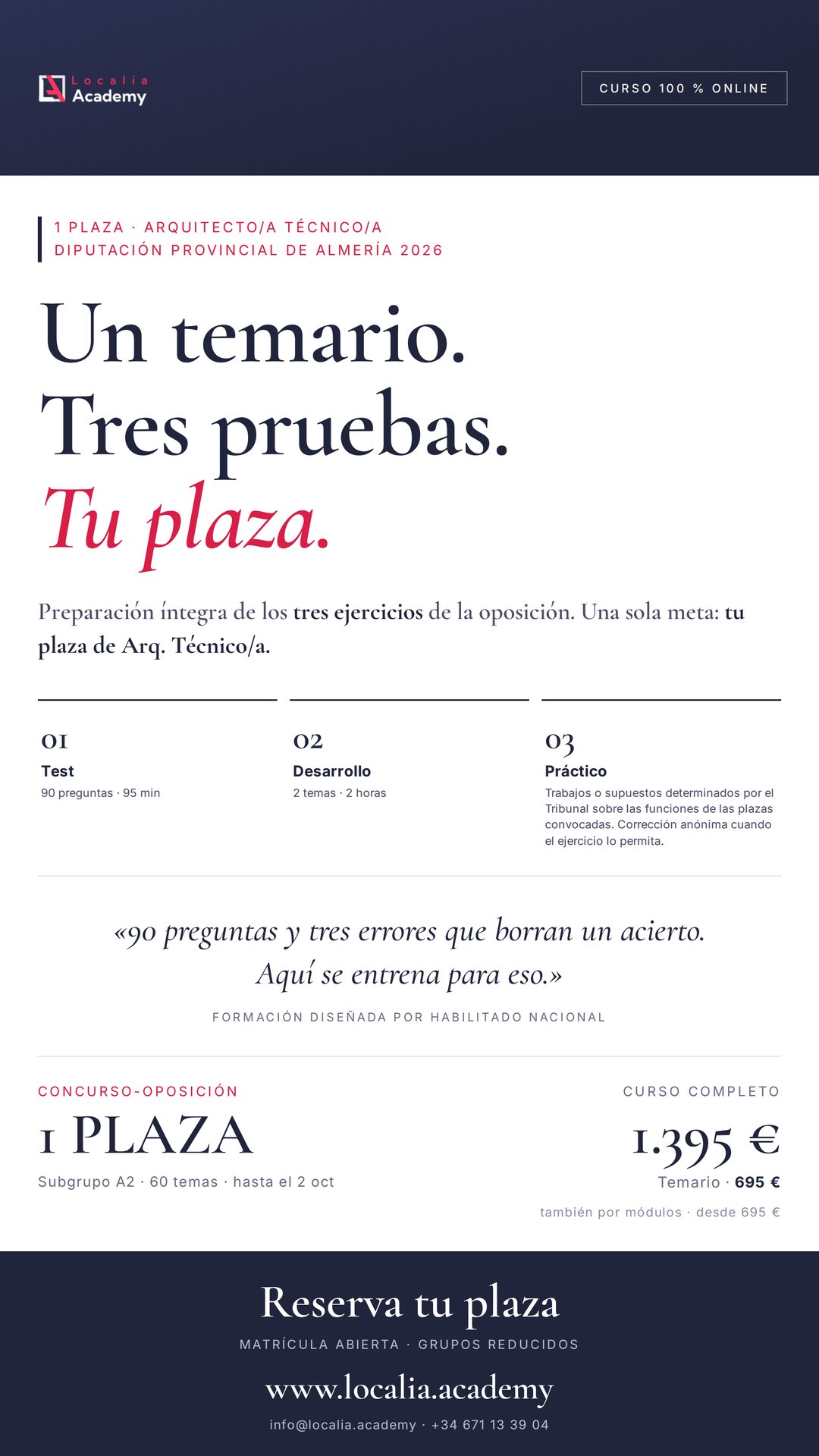 Curso online oposiciones Arquitecto/a Técnico/a Diputación Provincial de Almería 2026