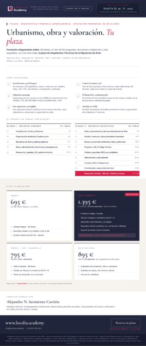 Curso online oposiciones Arquitecto/a Técnico/a (Aparejador/a) Diputación Provincial de Ávila 2026