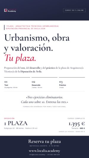 Curso online oposiciones Arquitecto/a Técnico/a (Aparejador/a) Diputación Provincial de Ávila 2026