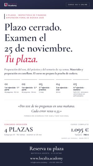 Curso online oposiciones Inspector/a de Finanzas Diputación Foral de Bizkaia 2026