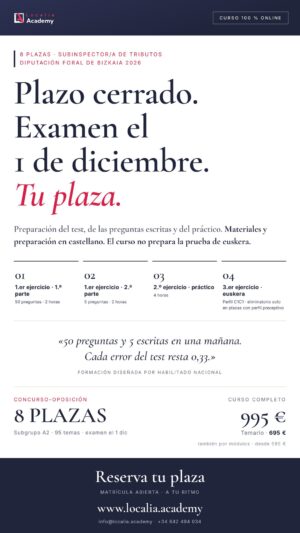 Curso online oposiciones Subinspector/a de Tributos Diputación Foral de Bizkaia 2026