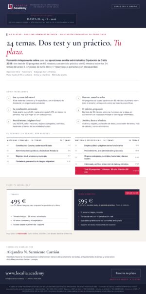 Curso online oposiciones Auxiliar Administrativo/a Diputación Provincial de Cádiz 2026