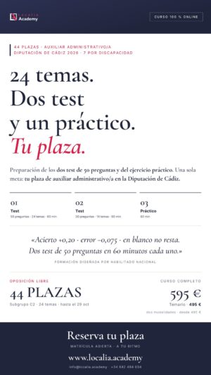 Curso online oposiciones Auxiliar Administrativo/a Diputación Provincial de Cádiz 2026