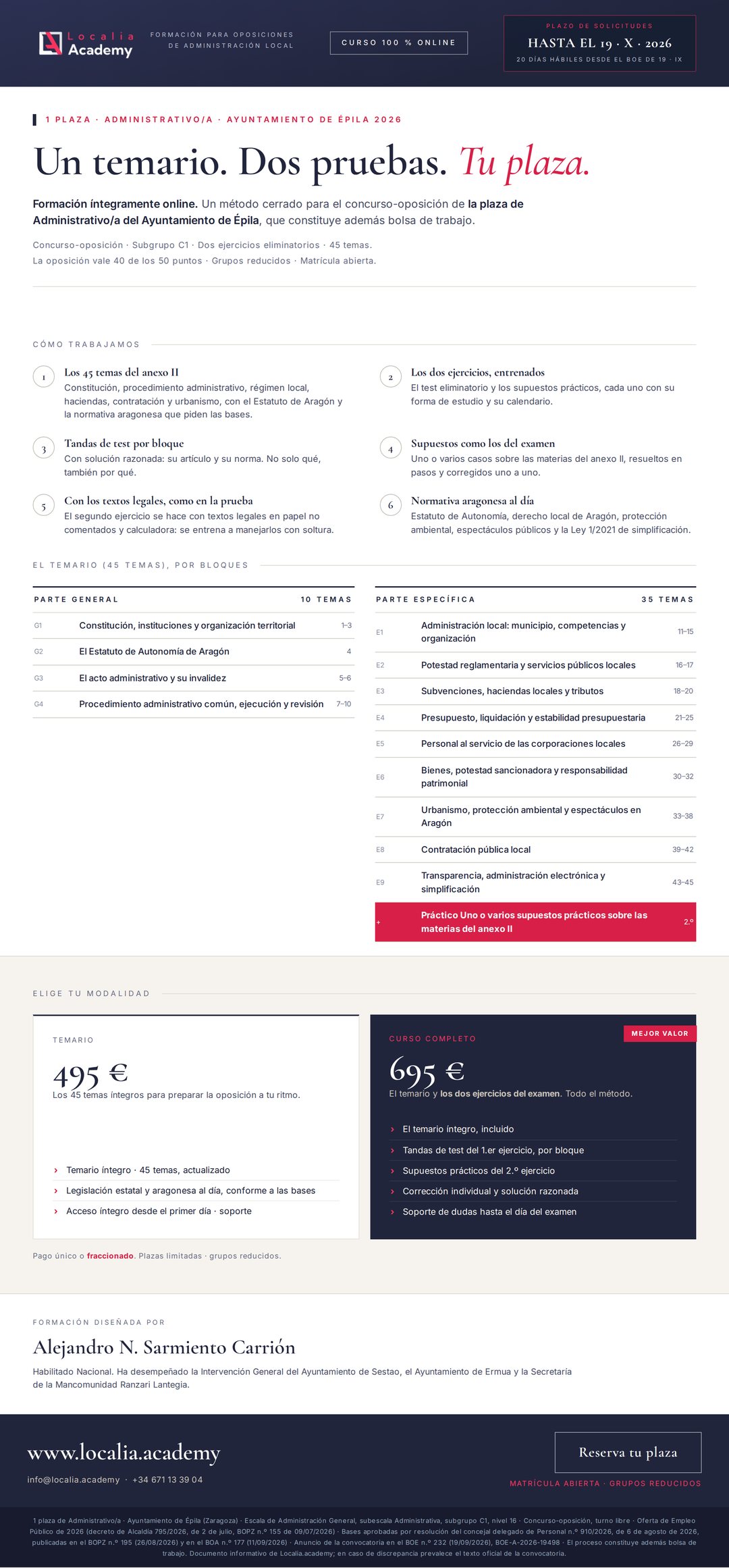Curso online oposiciones Administrativo/a Ayuntamiento de Épila 2026