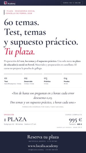 Curso online oposiciones Educador/a social Concello de Ferrol 2026