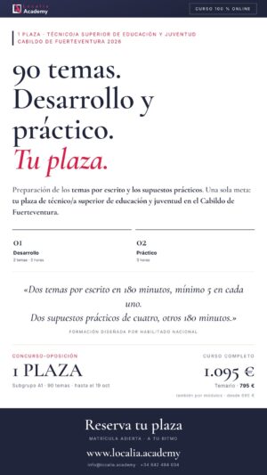 Curso online oposiciones Técnico/a Superior de Educación y Juventud Cabildo Insular de Fuerteventura 2026