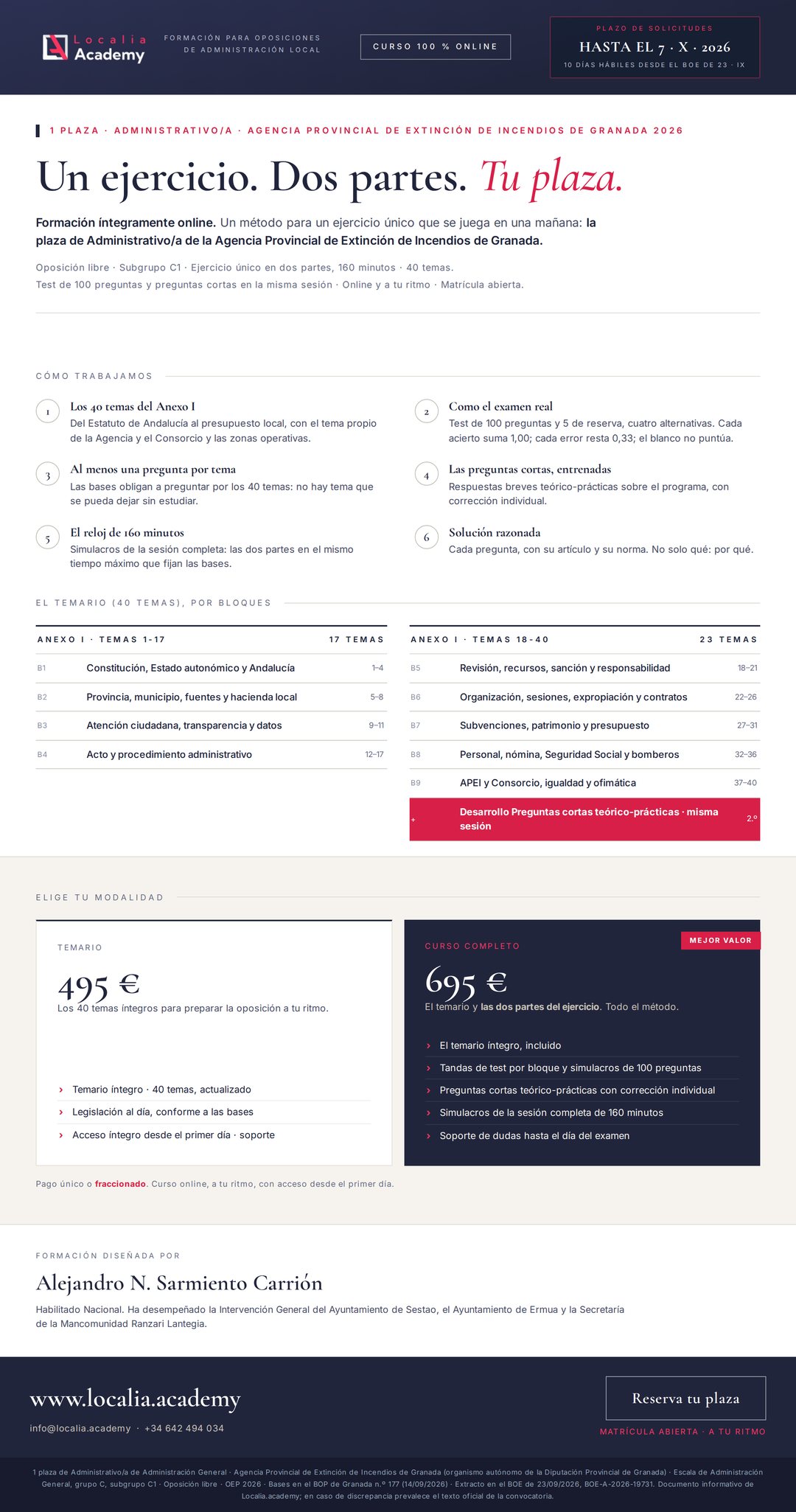 Curso online oposiciones Administrativo/a Agencia Provincial de Extinción de Incendios de Granada 2026