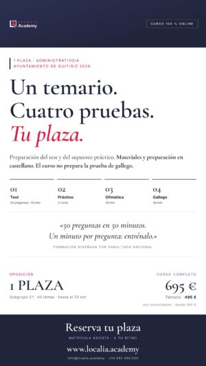 Curso online oposiciones Administrativo/a Ayuntamiento de Guitiriz 2026