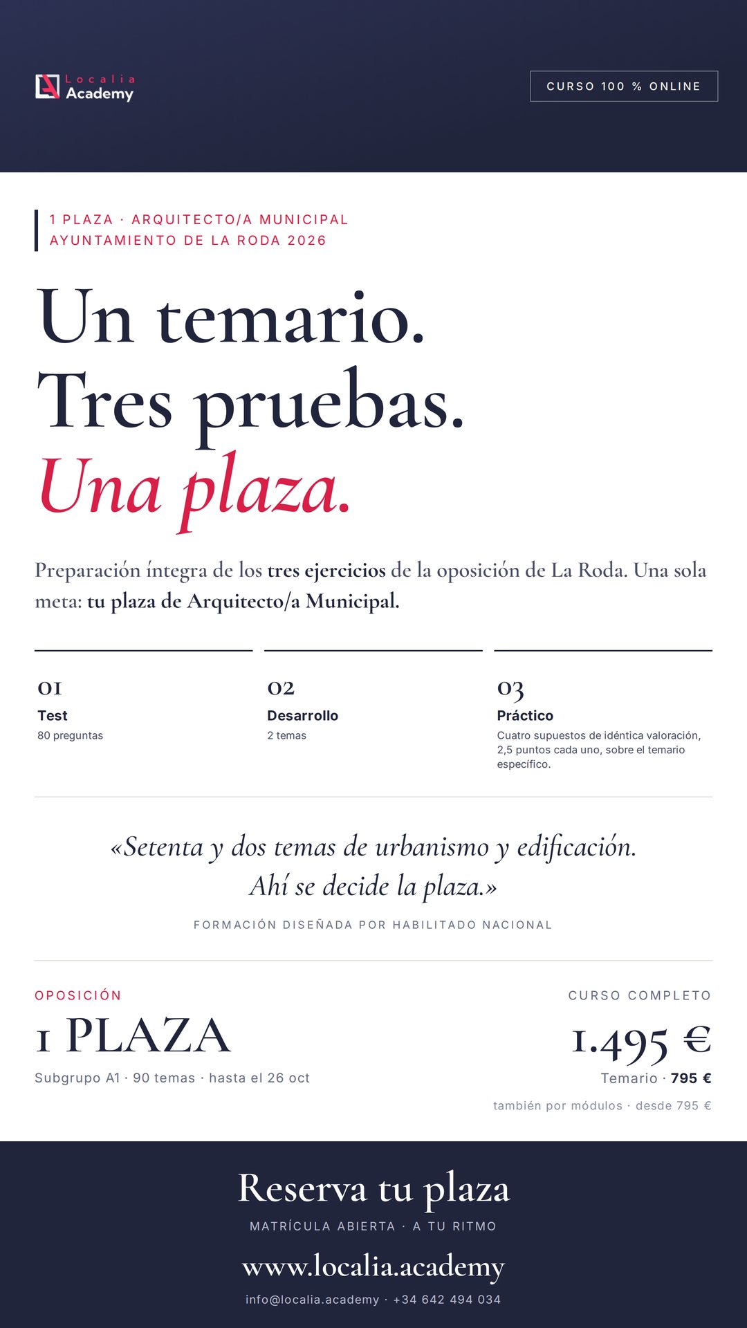 Curso online oposiciones Arquitecto/a Municipal Ayuntamiento de La Roda 2026
