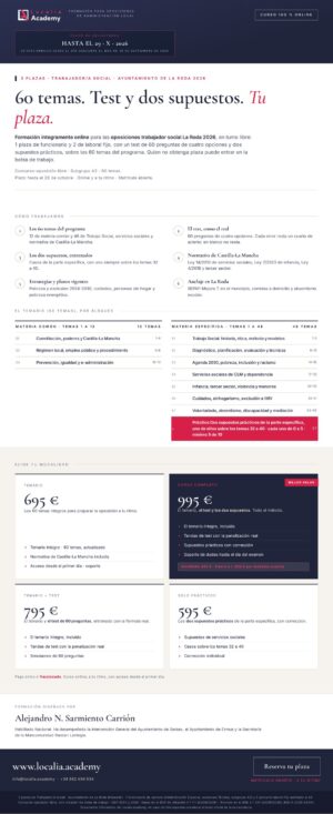 Curso online oposiciones Trabajador/a Social Ayuntamiento de La Roda 2026