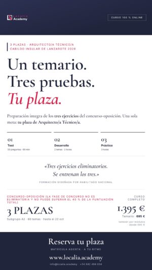 Curso online oposiciones Arquitecto/a Técnico/a Cabildo Insular de Lanzarote 2026