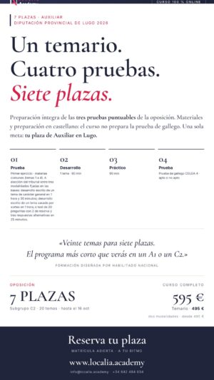 Curso online oposiciones Auxiliar Diputación Provincial de Lugo 2026