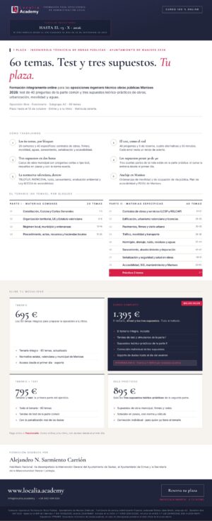 Curso online oposiciones Ingeniero/a Técnico/a de Obras Públicas Ayuntamiento de Manises 2026