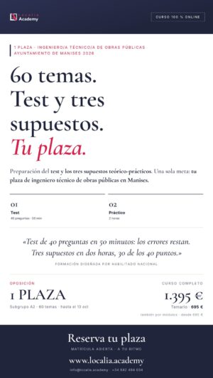 Curso online oposiciones Ingeniero/a Técnico/a de Obras Públicas Ayuntamiento de Manises 2026