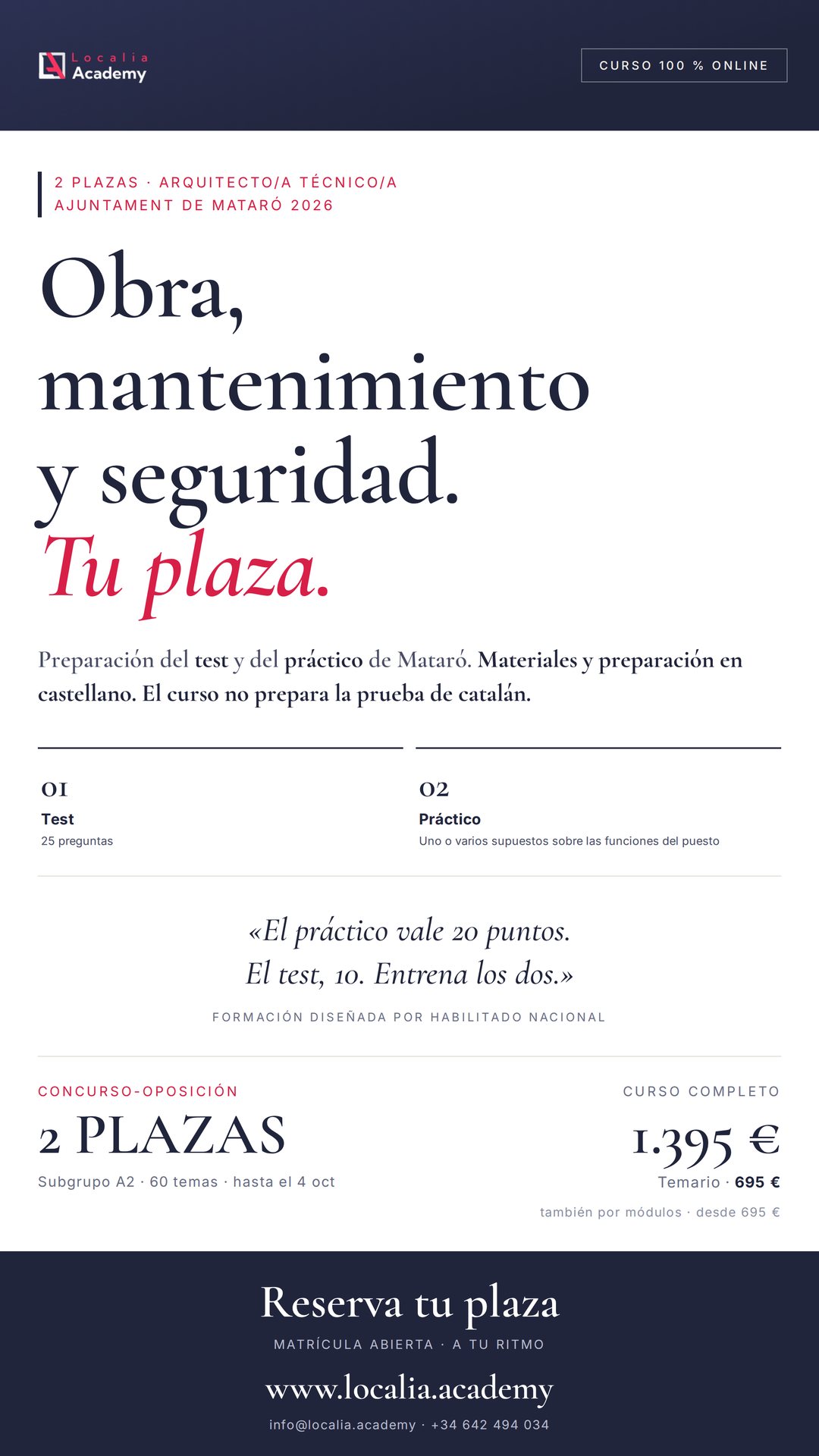 Curso online oposiciones arquitecto técnico Mataró 2026