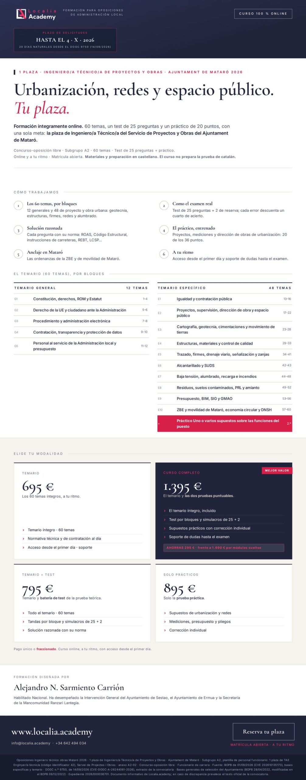 Curso online oposiciones ingeniero técnico obras Mataró 2026