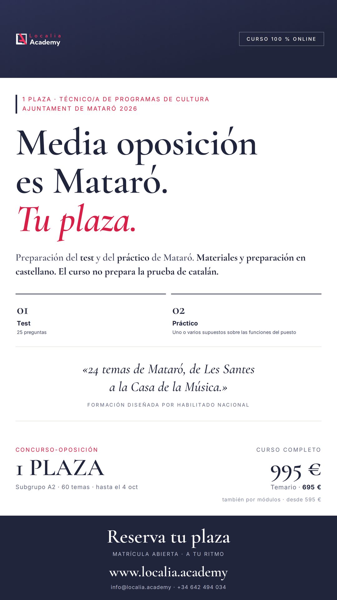 Curso online oposiciones técnico cultura Mataró 2026