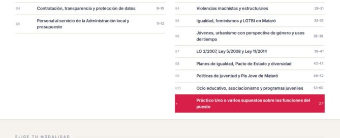 Curso online oposiciones técnico igualdad Mataró 2026