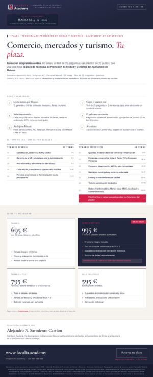 Curso online oposiciones técnico promoción comercio Mataró 2026