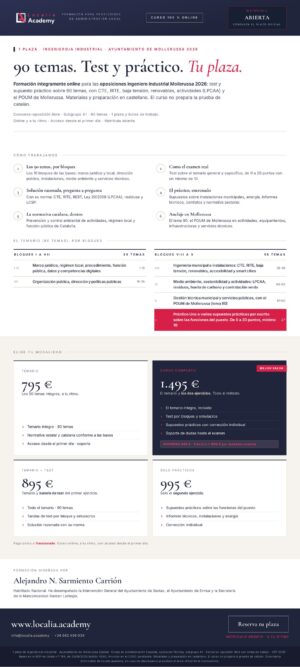 Curso online oposiciones Ingeniero/a Industrial Ayuntamiento de Mollerussa 2026