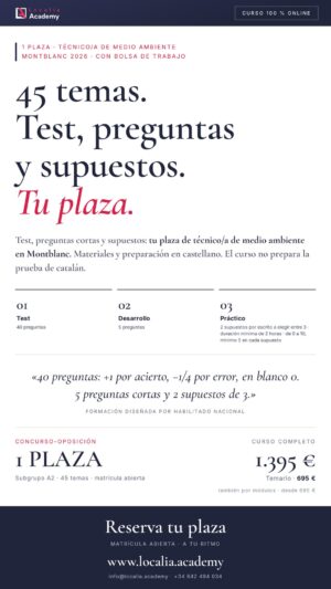 Curso online oposiciones Técnico/a de Medio Ambiente Ayuntamiento de Montblanc 2026