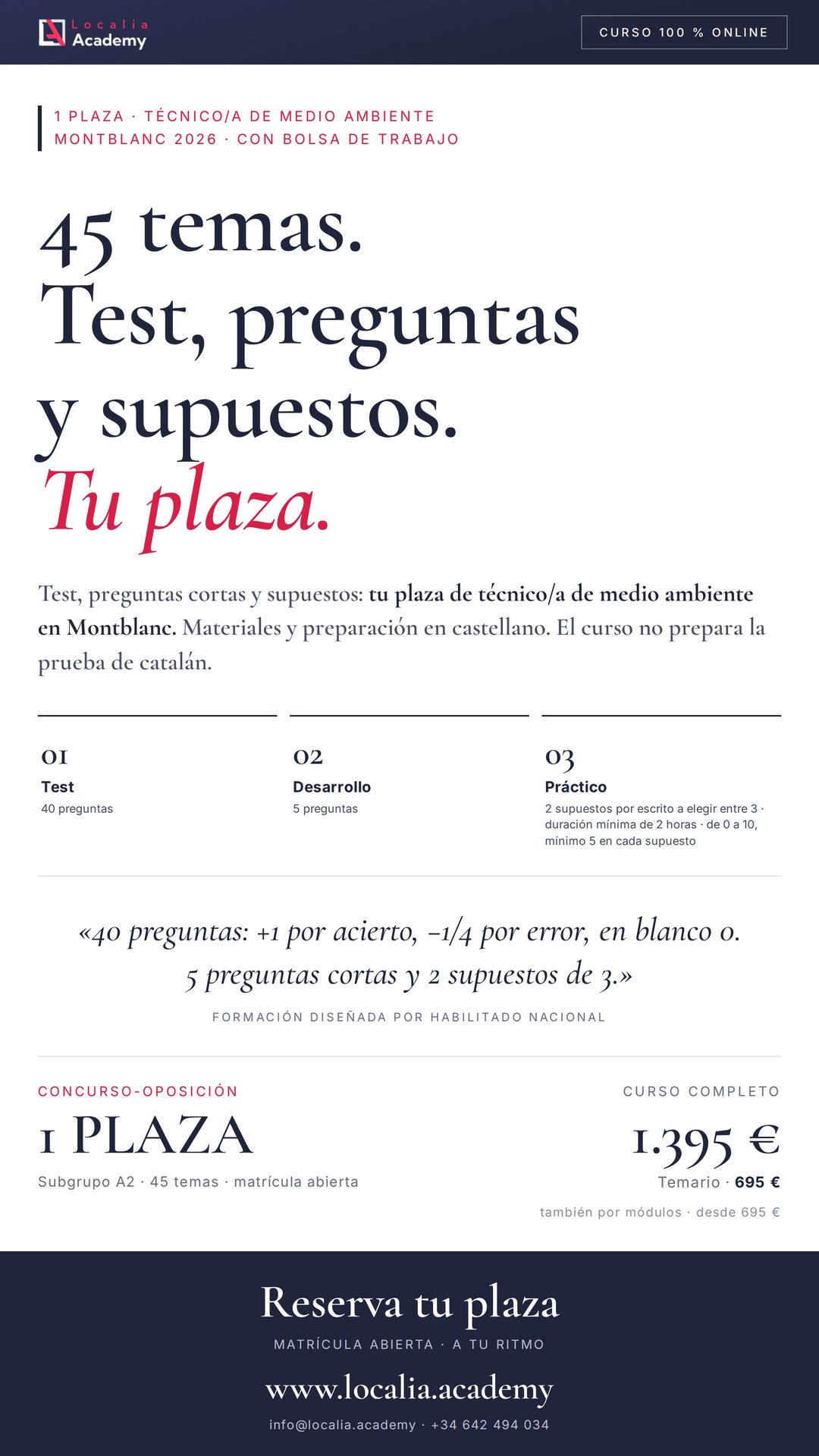 Curso online oposiciones Técnico/a de Medio Ambiente Ayuntamiento de Montblanc 2026