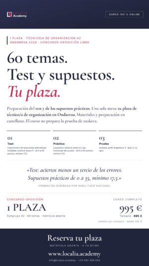 Curso online oposiciones Técnico/a de Organización Ayuntamiento de Ondarroa 2026