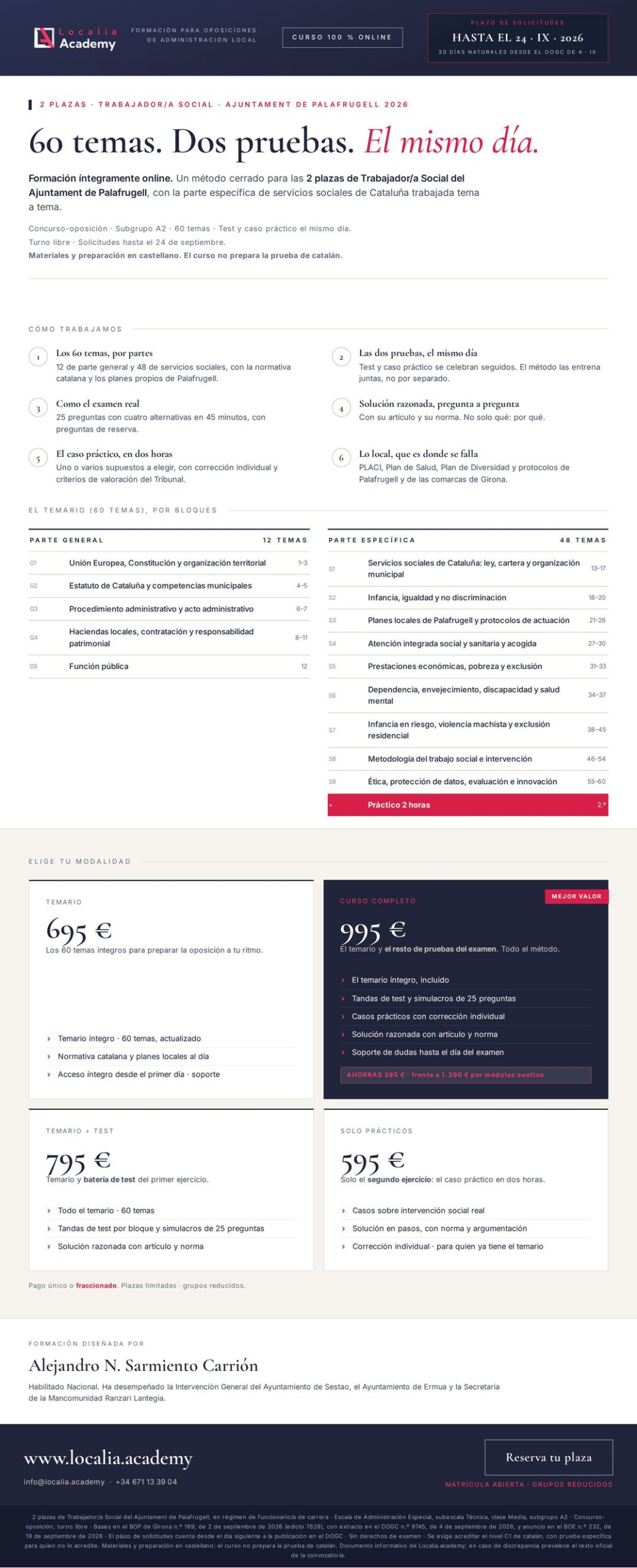 Curso online oposiciones Trabajador/a Social Ajuntament de Palafrugell 2026