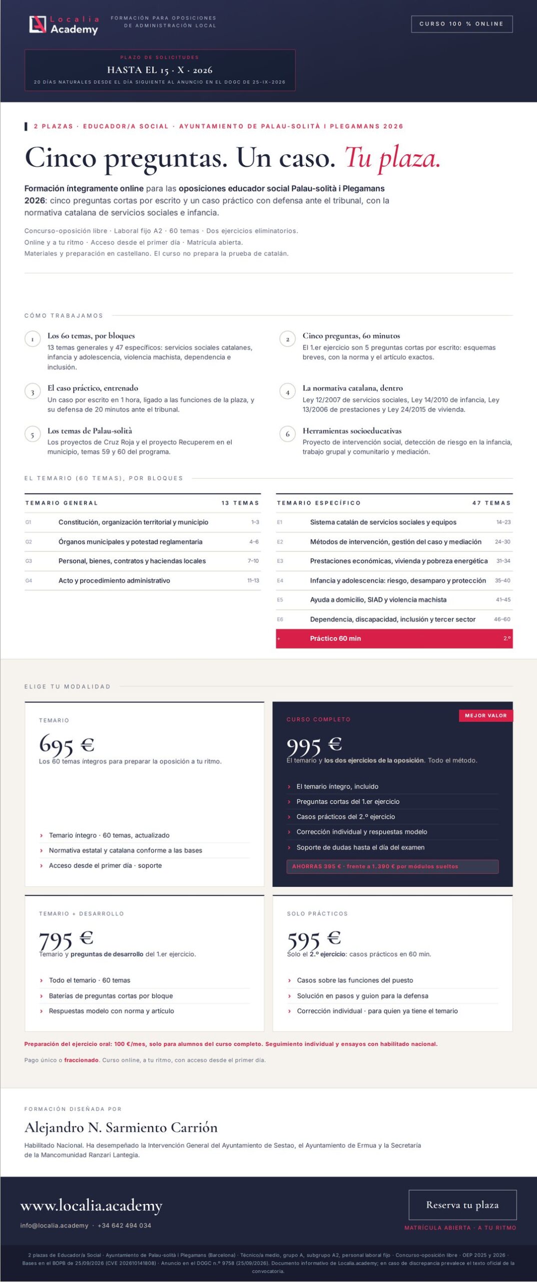 oposiciones educador social palau-solità i plegamans 2026 · cartel del curso Localia
