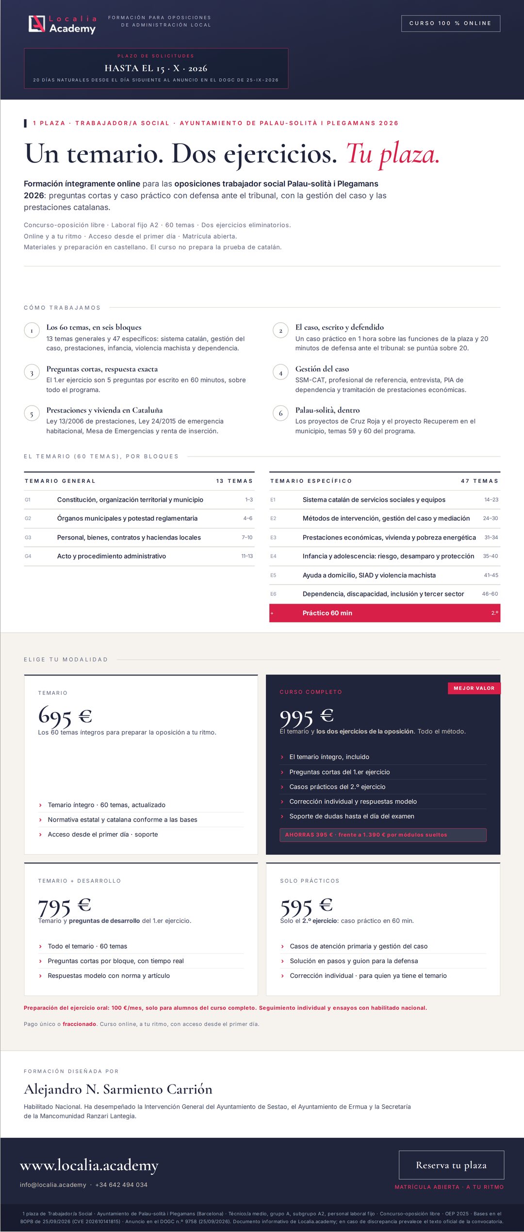 oposiciones trabajador social palau-solità i plegamans 2026 · cartel del curso Localia