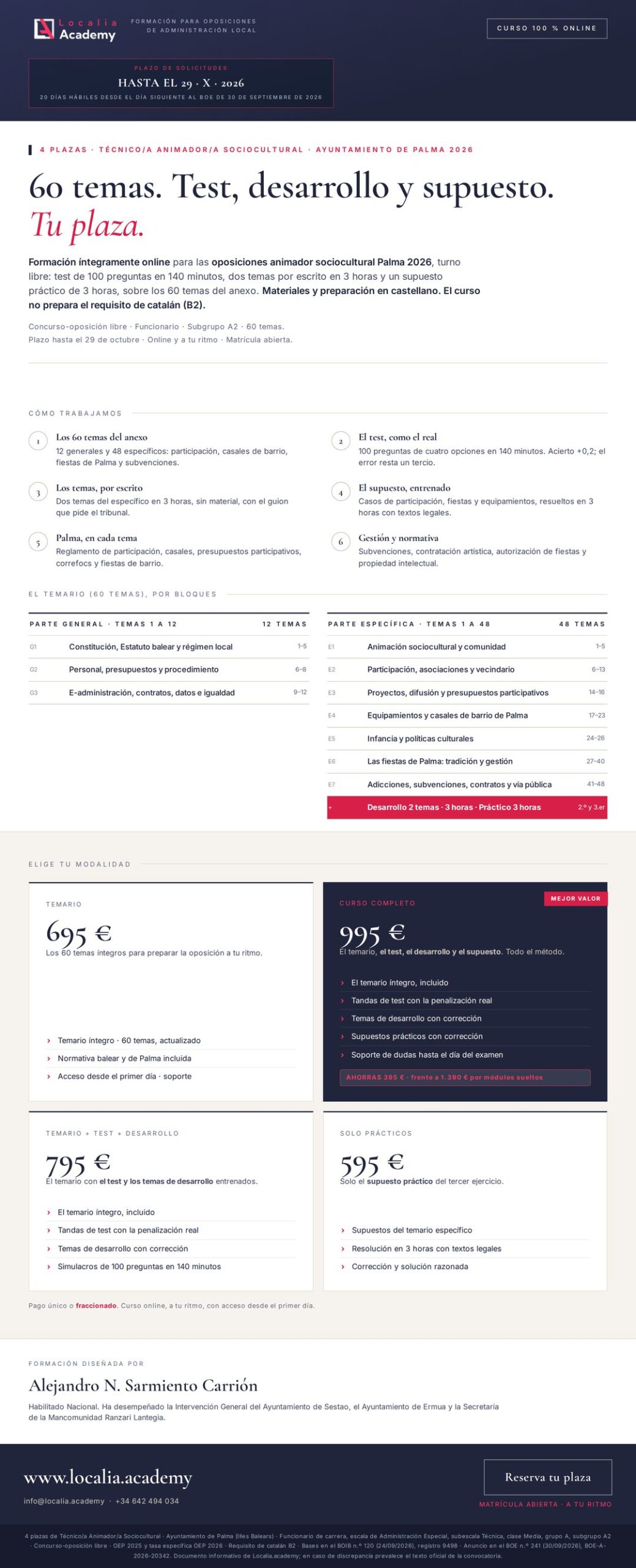 Curso online oposiciones Técnico/a Animador/a Sociocultural Ayuntamiento de Palma 2026