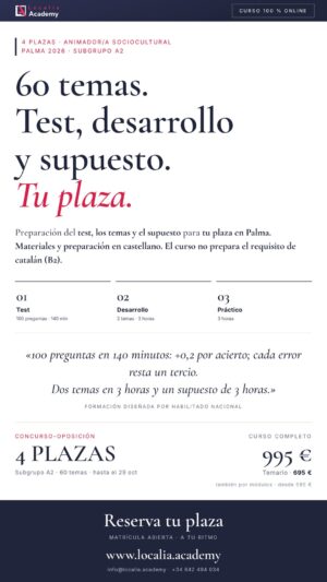 Curso online oposiciones Técnico/a Animador/a Sociocultural Ayuntamiento de Palma 2026