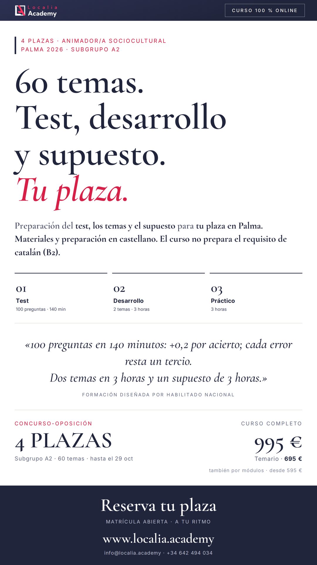 Curso online oposiciones Técnico/a Animador/a Sociocultural Ayuntamiento de Palma 2026