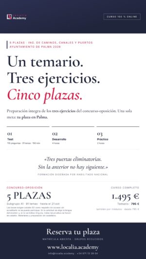 Curso online oposiciones Ingeniero/a de Caminos, Canales y Puertos Ayuntamiento de Palma 2026