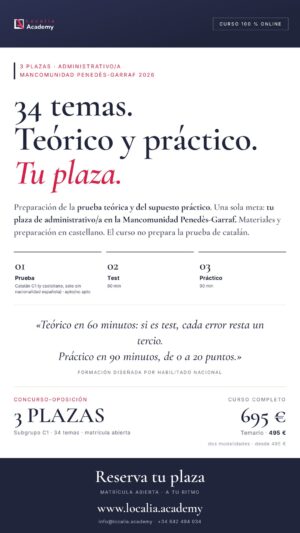 Curso online oposiciones Administrativo/a Mancomunidad Penedès-Garraf 2026