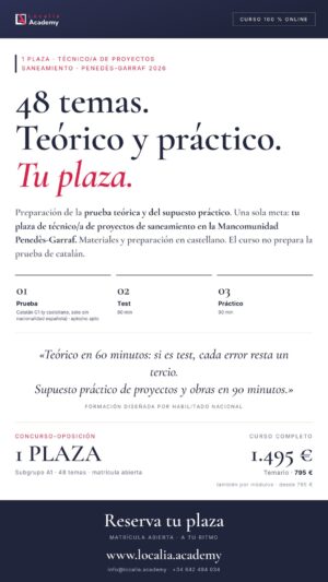 Curso online oposiciones Técnico/a de Proyectos de Saneamiento Mancomunidad Penedès-Garraf 2026
